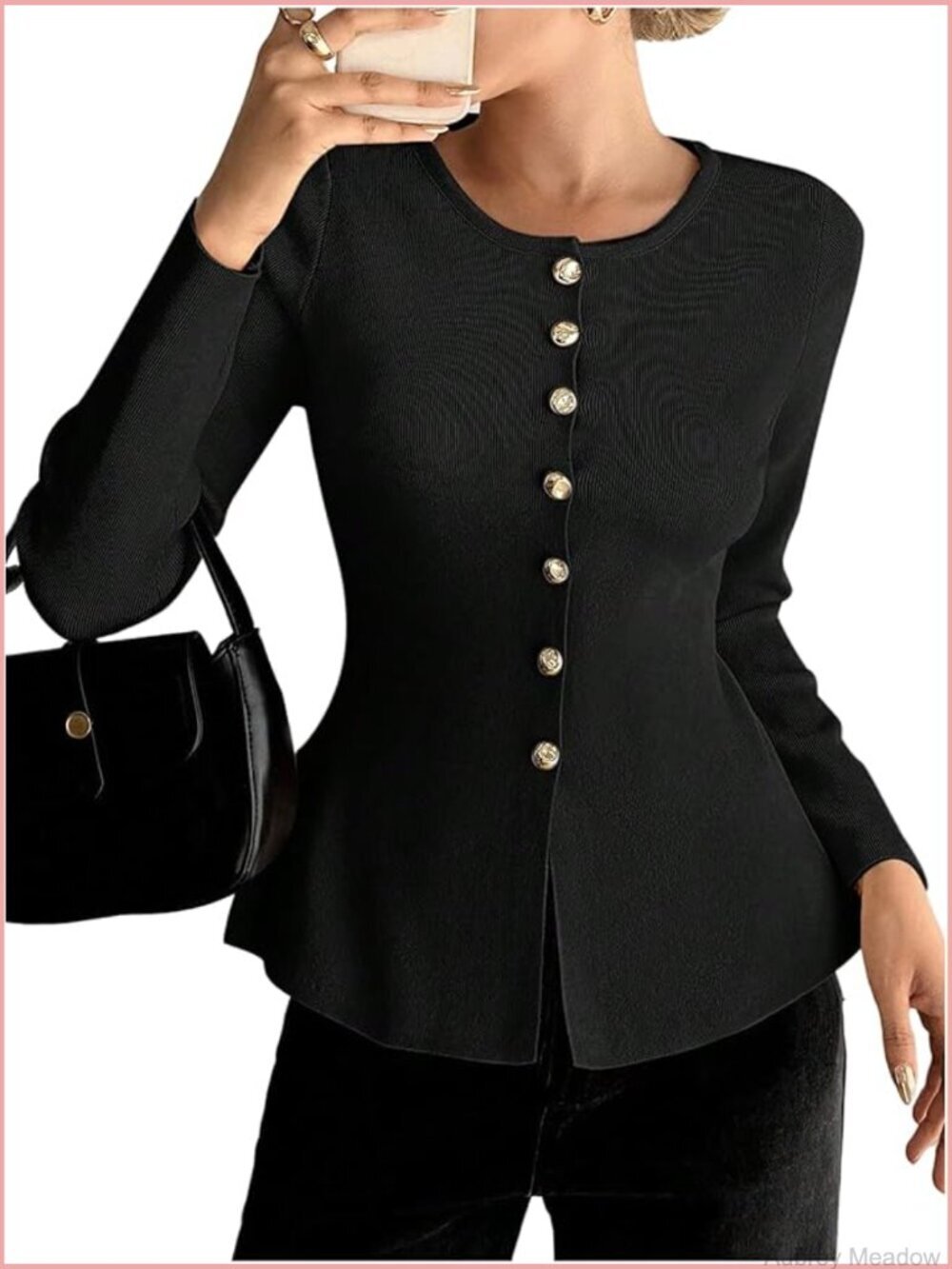 Elegant Button Up Cardigan Ruffle Peplum Sweater Formal Top